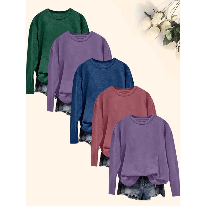 Womens 5 Packs Long Sleeve Crew Neck Tops