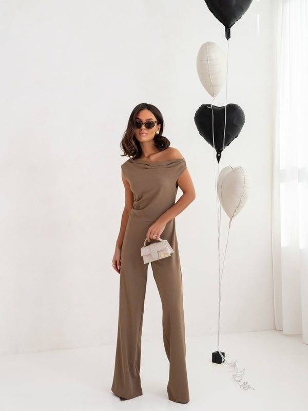 Women’s Elegant Strapless Jumpsuit – High-Waist Business Romper with Straight-Leg Pants & Side Zipper