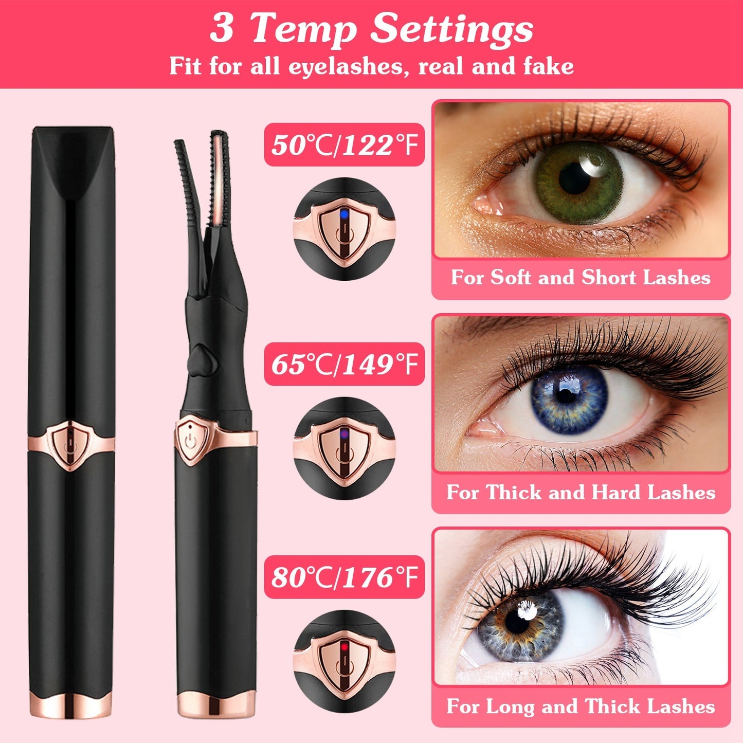 1Pc 2 In 1 Clip Comb Heated Eyelash Curler