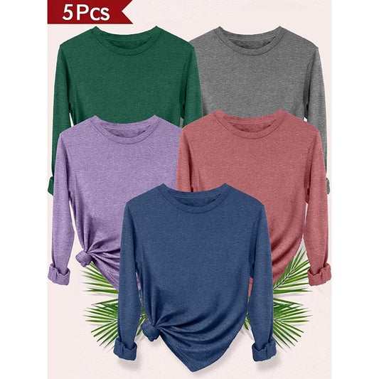 Womens 5 Packs Long Sleeve Crew Neck Tops